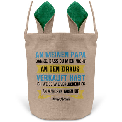 22Feels® Papa Osterkorb von Tochter Vater mit Henkel Ostergeschenk Tragetasche Ostern Deko Osternest Körbchen Hasenohren (Beige/Grün)-Ostern Tragetasche-22Feels