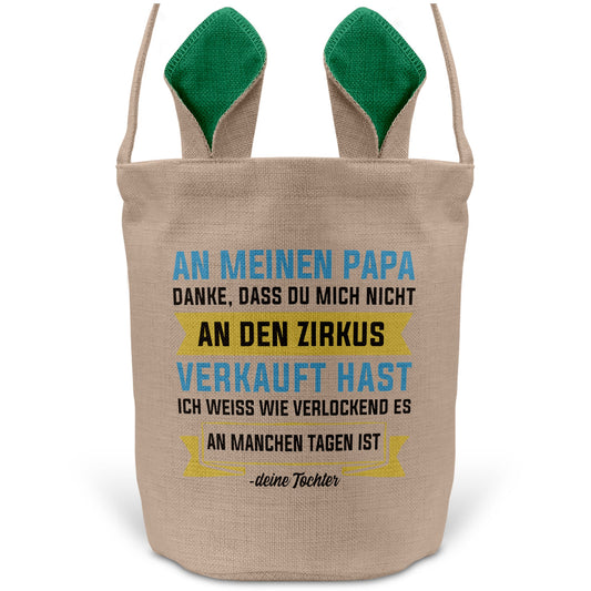 22Feels® Papa Osterkorb von Tochter Vater mit Henkel Ostergeschenk Tragetasche Ostern Deko Osternest Körbchen Hasenohren (Beige/Grün)-Ostern Tragetasche-22Feels