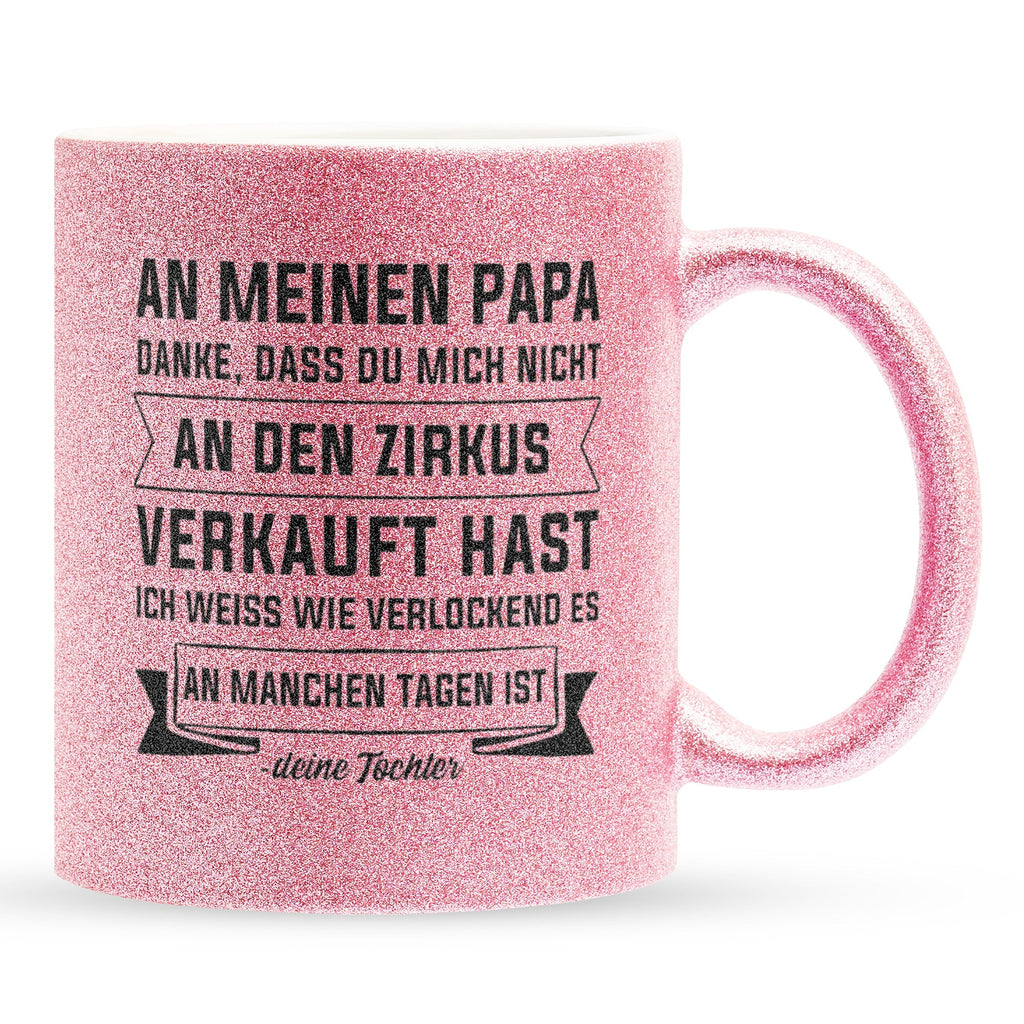 22Feels® Papa Geschenk von Tochter - Glitzertasse mit Spruch (Pink, 320ml)-Glitzertasse Pink 320ml-22Feels
