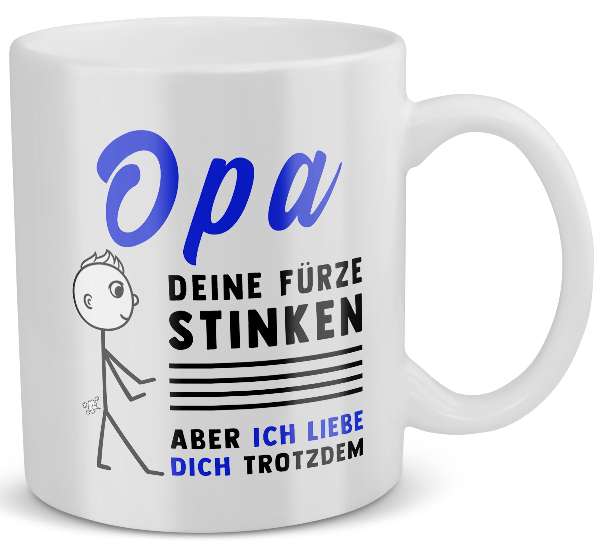 22Feels® ORIGINAL Grossvater Geschenk-Tasse mit Spruch - Opa, Deine Fürze Stinken (Weiss, 320ml)-Weisse Tasse 320ml-22Feels