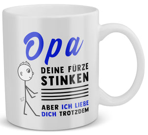 22Feels® ORIGINAL Grossvater Geschenk-Tasse mit Spruch - Opa, Deine Fürze Stinken (Weiss, 320ml)-Weisse Tasse 320ml-22Feels
