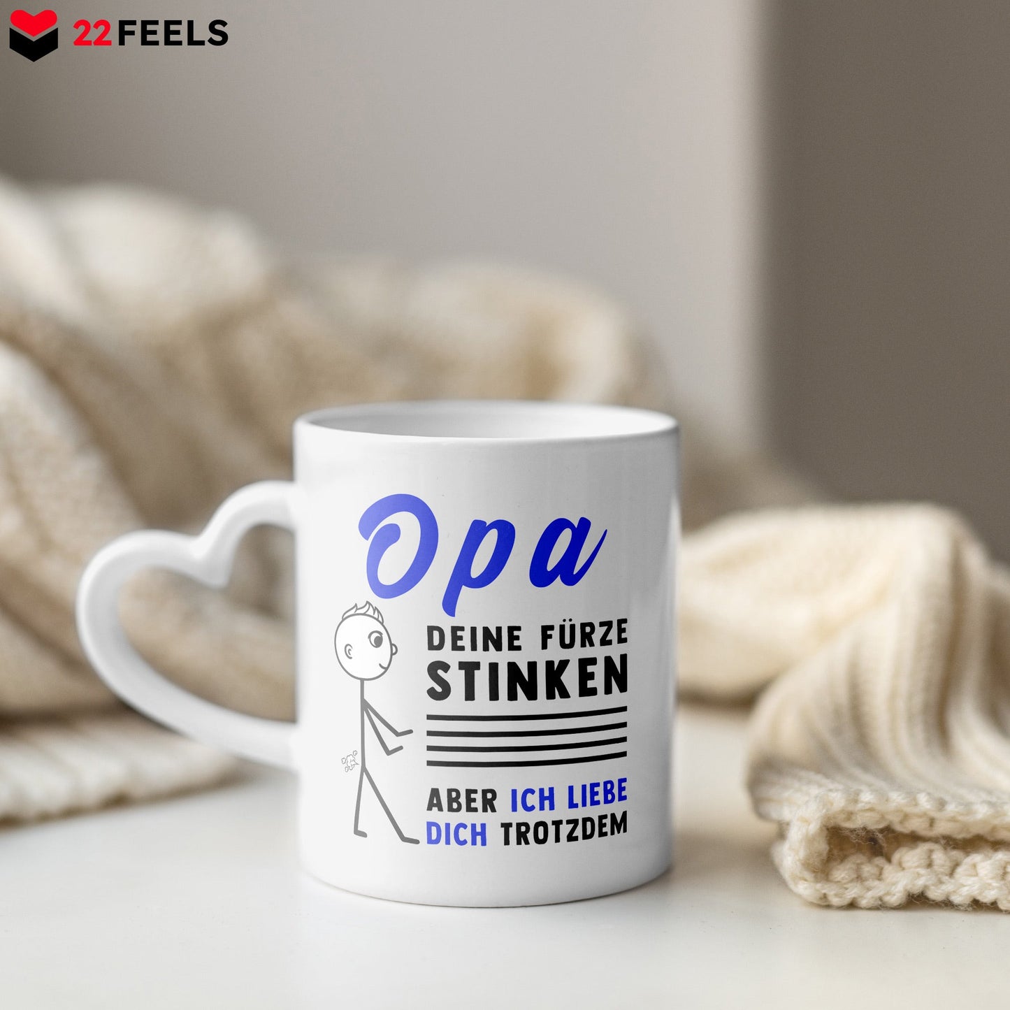 22Feels® Opa Geschenk - Tasse mit Spruch (Herzhenkel, Weiss, 320ml)-Tasse Weiss Herzhenkel 320ml-22Feels