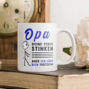 22Feels® ORIGINAL Grossvater Geschenk-Tasse mit Spruch - Opa, Deine Fürze Stinken (Weiss, 320ml)-Weisse Tasse 320ml-22Feels