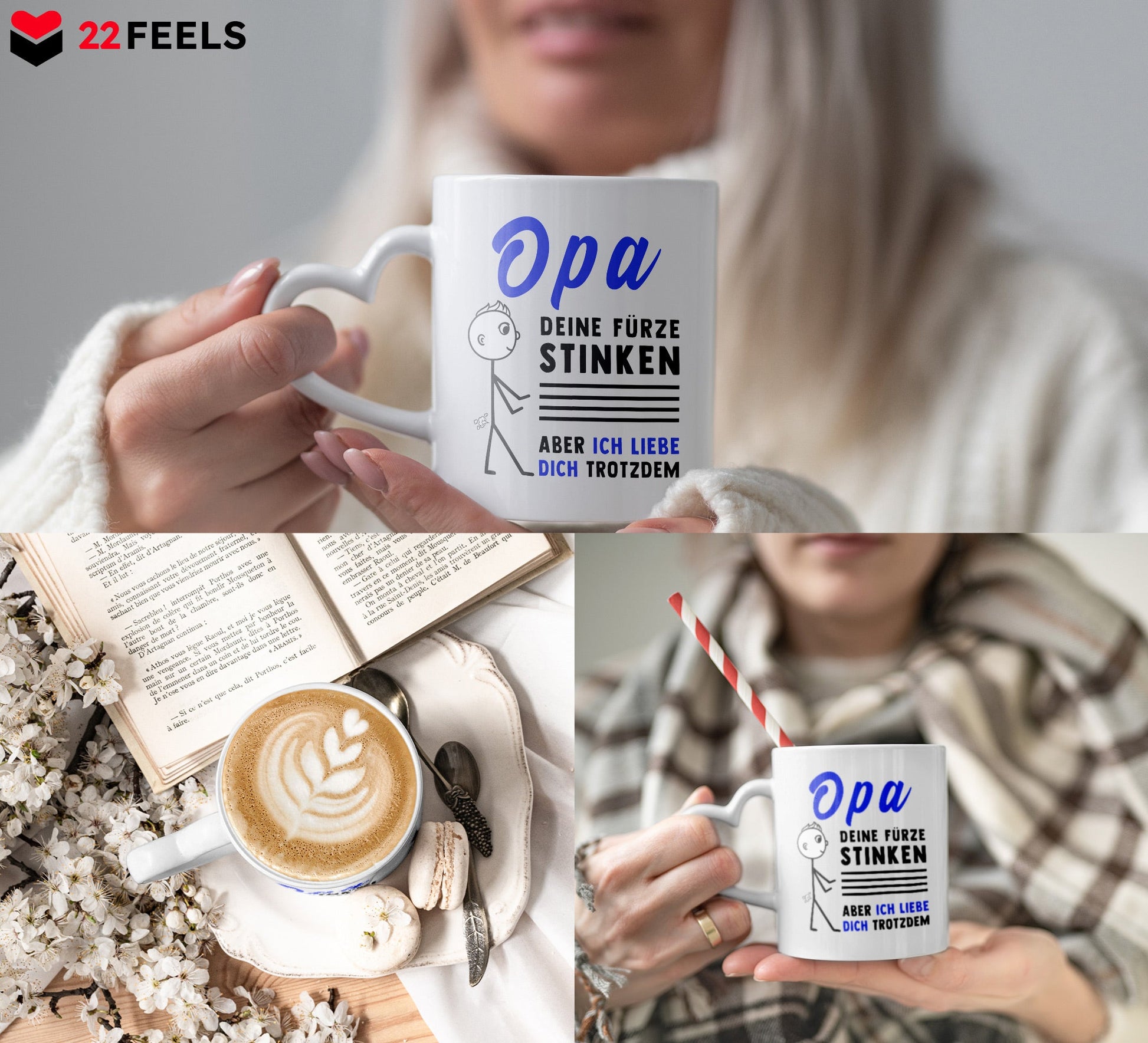 22Feels® Opa Geschenk - Tasse mit Spruch (Herzhenkel, Weiss, 320ml)-Tasse Weiss Herzhenkel 320ml-22Feels