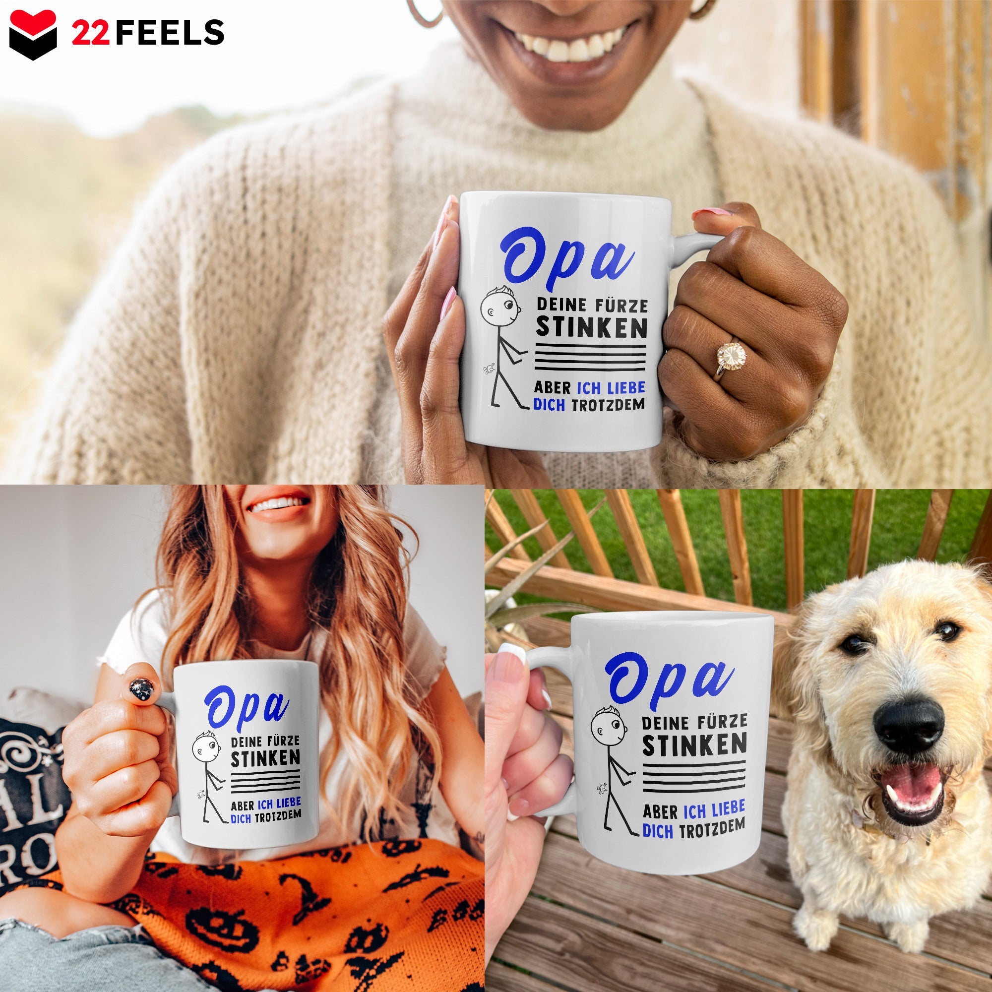 22Feels® ORIGINAL Grossvater Geschenk-Tasse mit Spruch - Opa, Deine Fürze Stinken (Weiss, 320ml)-Weisse Tasse 320ml-22Feels