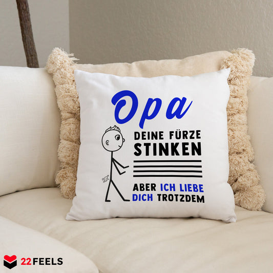 22Feels® Opa Geschenk - Kissen mit Spruch (Weiss 40x40cm)-Kissen Weiss 40x40-22Feels