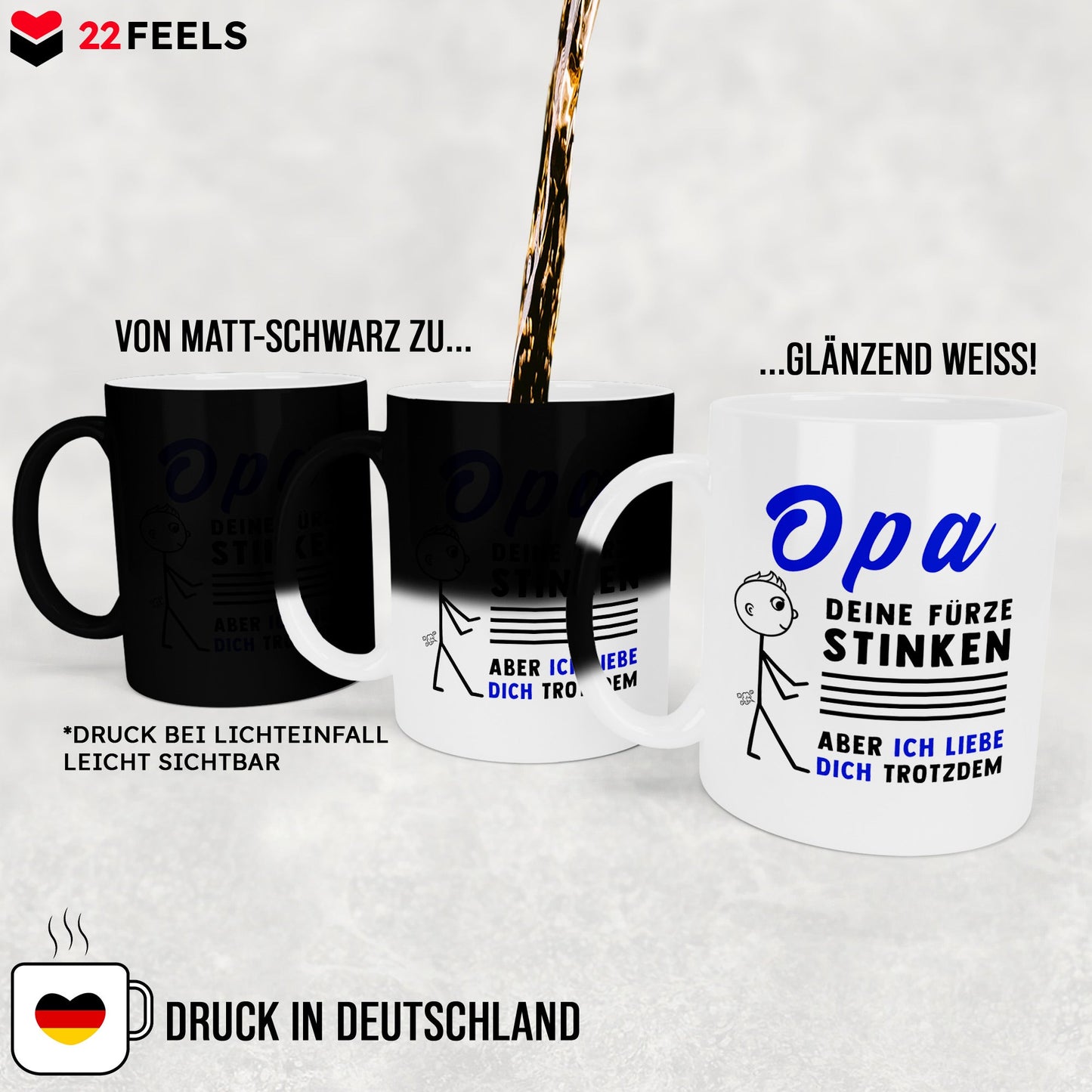 22Feels® Opa Geschenk - Zaubertasse mit Spruch (Matt-Schwarz und Weiss, 320ml)-Farbwechsel Tasse Matt 320ml-22Feels