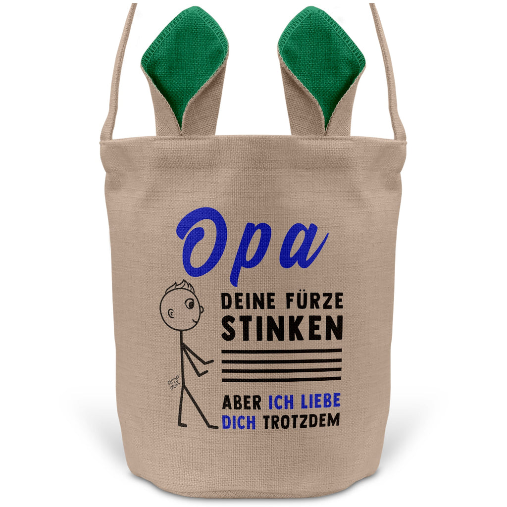 22Feels® Opa Grossvater Osterkorb mit Henkel Ostergeschenk Tragetasche Ostern Deko Osternest Körbchen Hasenohren (Beige/Grün)-Ostern Tragetasche-22Feels