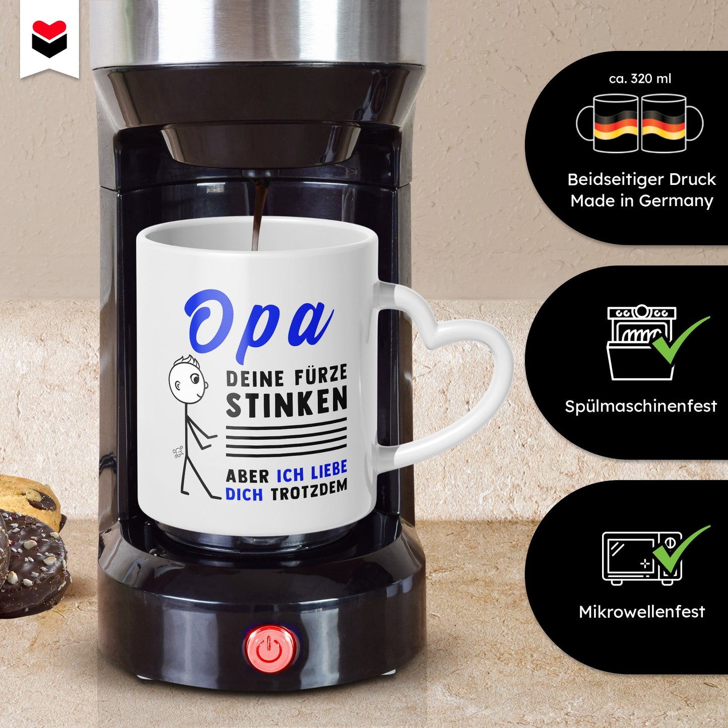 22Feels® Opa Geschenk - Tasse mit Spruch (Herzhenkel, Weiss, 320ml)-Tasse Weiss Herzhenkel 320ml-22Feels