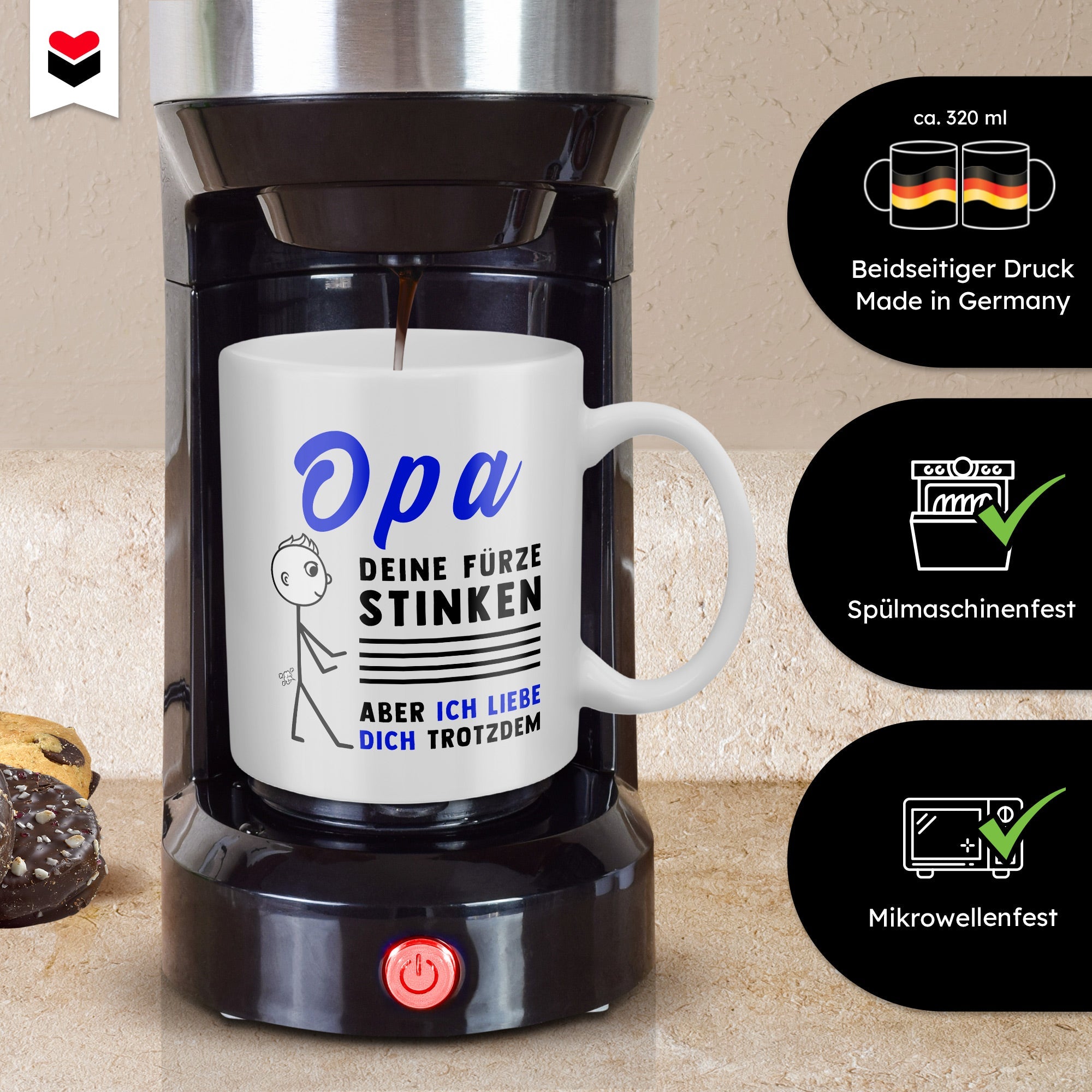 22Feels® ORIGINAL Grossvater Geschenk-Tasse mit Spruch - Opa, Deine Fürze Stinken (Weiss, 320ml)-Weisse Tasse 320ml-22Feels