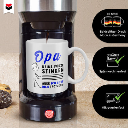 22Feels® ORIGINAL Grossvater Geschenk-Tasse mit Spruch - Opa, Deine Fürze Stinken (Weiss, 320ml)-Weisse Tasse 320ml-22Feels