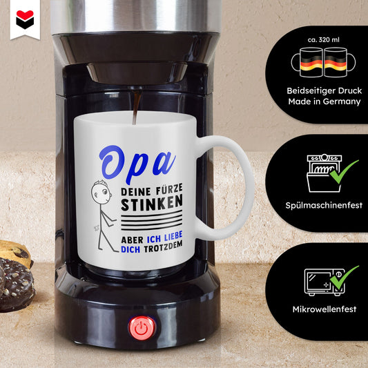 22Feels® ORIGINAL Grossvater Geschenk-Tasse mit Spruch - Opa, Deine Fürze Stinken (Weiss, 320ml)-Weisse Tasse 320ml-22Feels