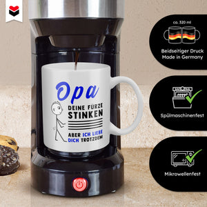 22Feels® ORIGINAL Grossvater Geschenk-Tasse mit Spruch - Opa, Deine Fürze Stinken (Weiss, 320ml)-Weisse Tasse 320ml-22Feels