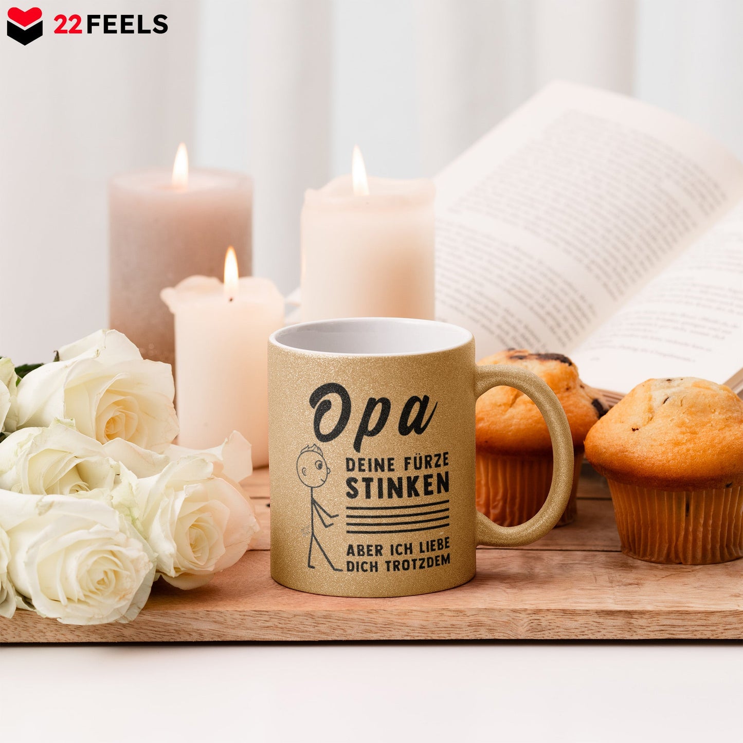 22Feels® Opa Geschenk - Glitzertasse mit Spruch (Gold, 320ml)-Glitzertasse Gold 320ml-22Feels
