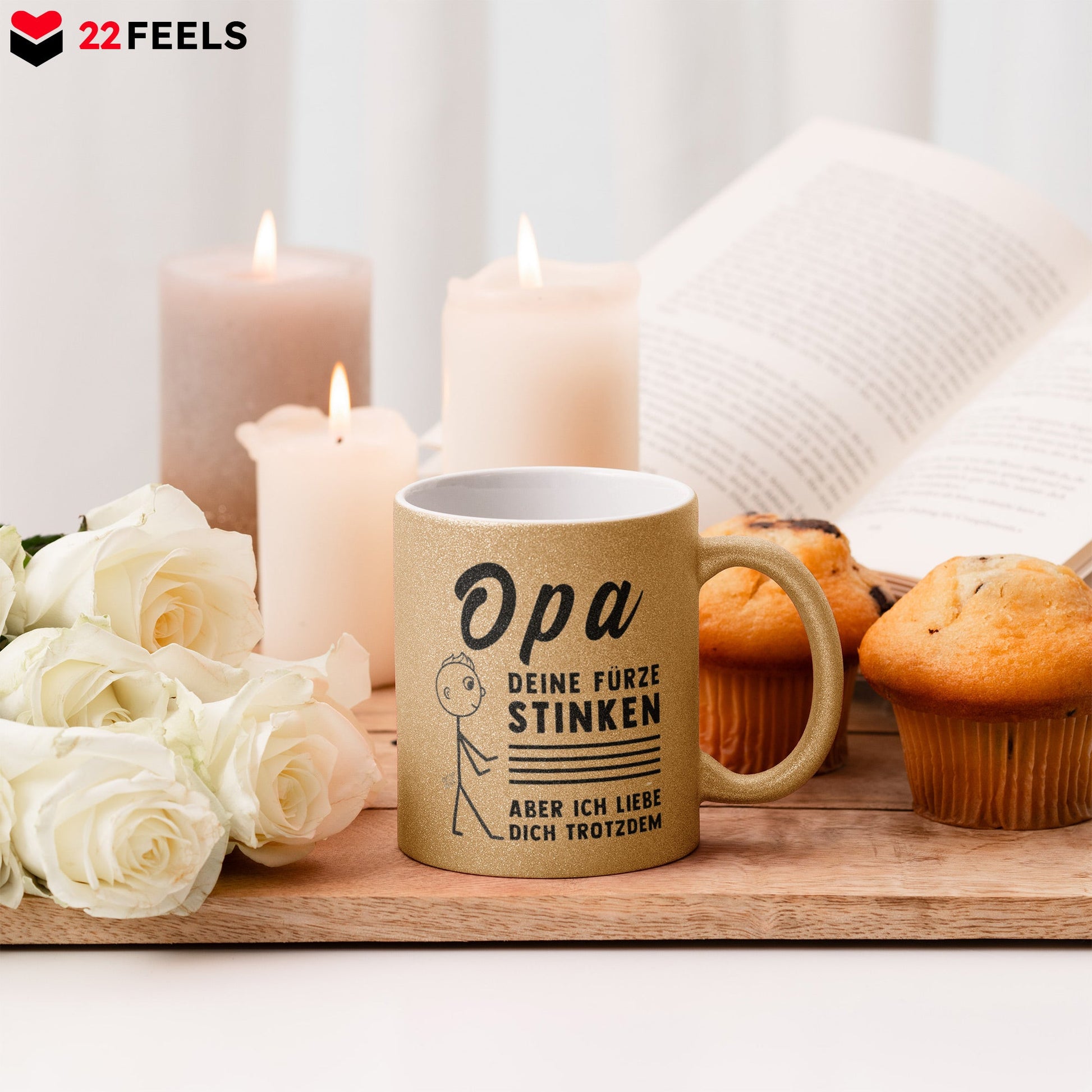 22Feels® Opa Geschenk - Glitzertasse mit Spruch (Gold, 320ml)-Glitzertasse Gold 320ml-22Feels