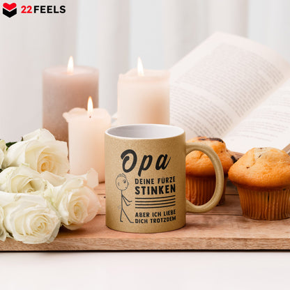 22Feels® Opa Geschenk - Glitzertasse mit Spruch (Gold, 320ml)-Glitzertasse Gold 320ml-22Feels
