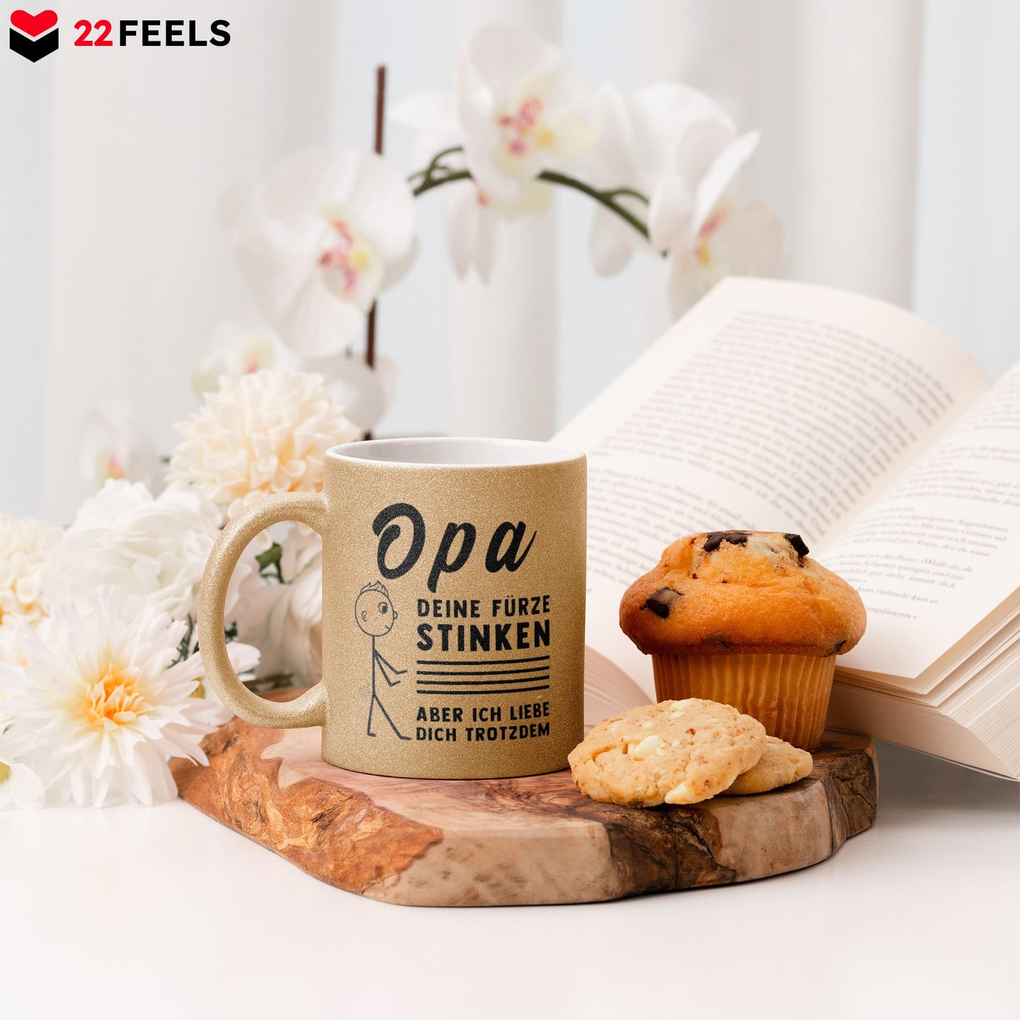 22Feels® Opa Geschenk - Glitzertasse mit Spruch (Gold, 320ml)-Glitzertasse Gold 320ml-22Feels