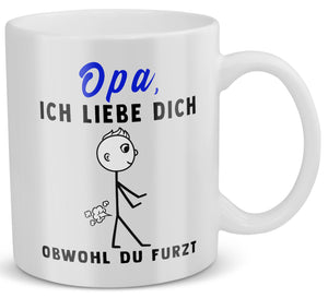 22Feels® Opa Geschenk - Spruch-Tasse ORIGINAL - Obwohl Du Furzt (Weiss, 320ml)-Weisse Tasse 320ml-22Feels