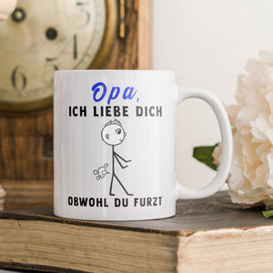 22Feels® Opa Geschenk - Spruch-Tasse ORIGINAL - Obwohl Du Furzt (Weiss, 320ml)-Weisse Tasse 320ml-22Feels