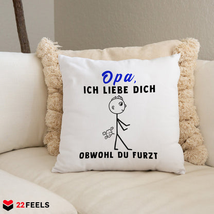 22Feels® Opa Geschenk - Kissen mit Spruch (Weiss 40x40cm)-Kissen Weiss 40x40-22Feels