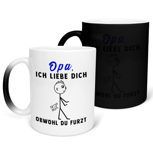 22Feels® Opa Geschenk - Zaubertasse mit Spruch (Matt-Schwarz und Weiss, 320ml)-Farbwechsel Tasse Matt 320ml-22Feels