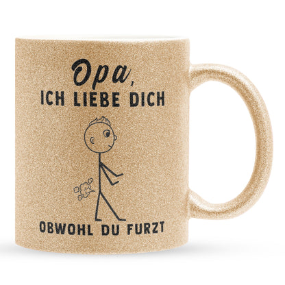 22Feels® Opa Geschenk - Glitzertasse mit Spruch (Gold, 320ml)-Glitzertasse Gold 320ml-22Feels