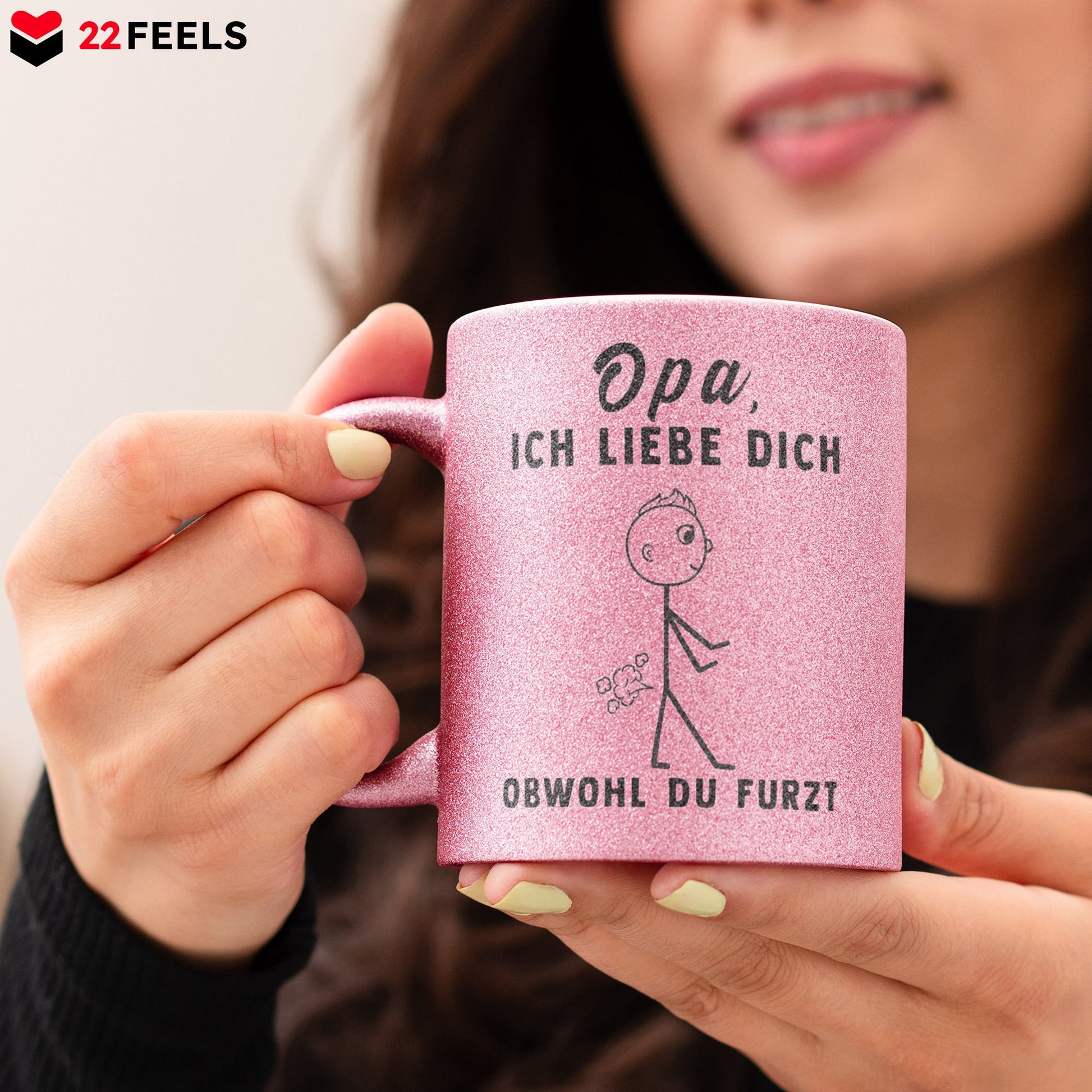 22Feels® Opa Geschenk - Glitzertasse mit Spruch (Pink, 320ml)-Glitzertasse Pink 320ml-22Feels
