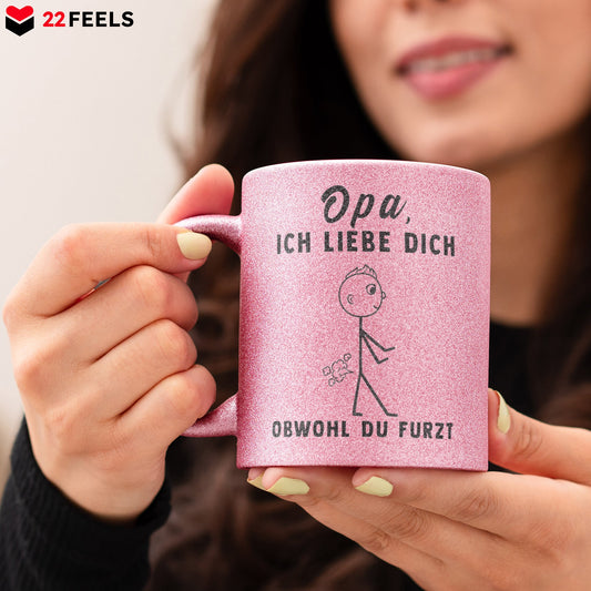 22Feels® Opa Geschenk - Glitzertasse mit Spruch (Pink, 320ml)-Glitzertasse Pink 320ml-22Feels