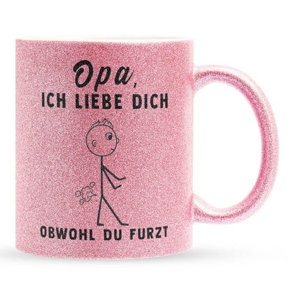 22Feels® Opa Geschenk - Glitzertasse mit Spruch (Pink, 320ml)-Glitzertasse Pink 320ml-22Feels