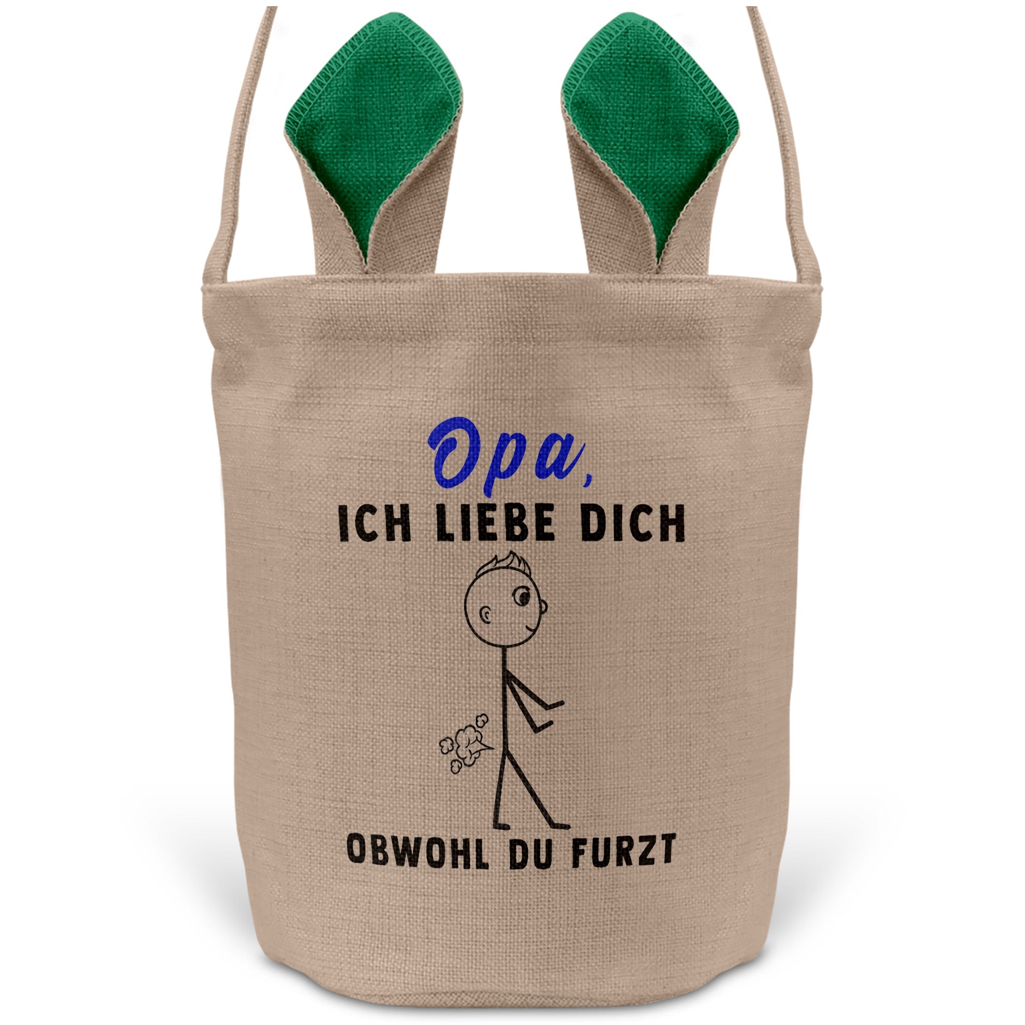 22Feels® Opa Grossvater Osterkorb mit Henkel Ostergeschenk Tragetasche Ostern Deko Osternest Körbchen Hasenohren (Beige/Grün)-Ostern Tragetasche-22Feels