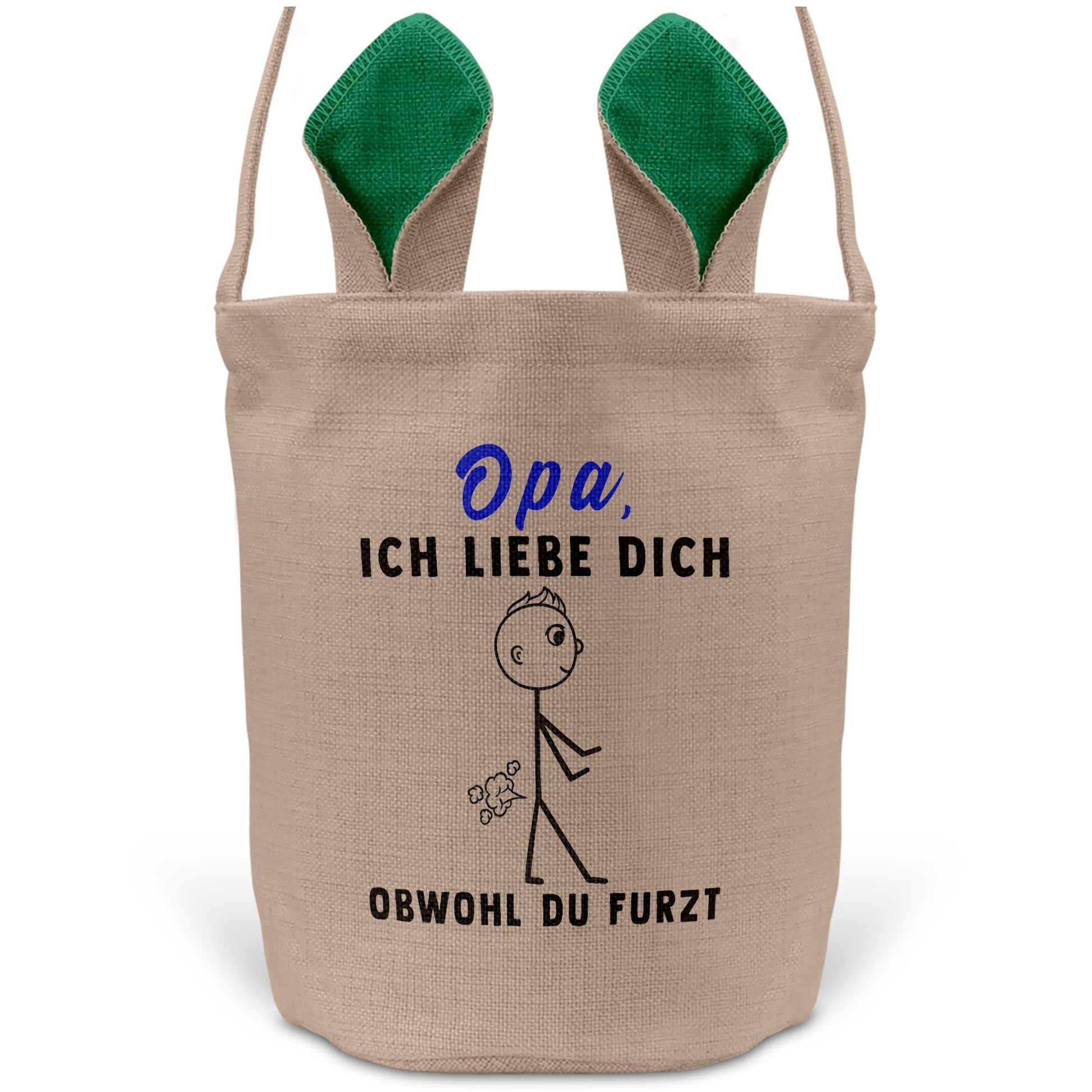 22Feels® Opa Grossvater Osterkorb mit Henkel Ostergeschenk Tragetasche Ostern Deko Osternest Körbchen Hasenohren (Beige/Grün)-Ostern Tragetasche-22Feels