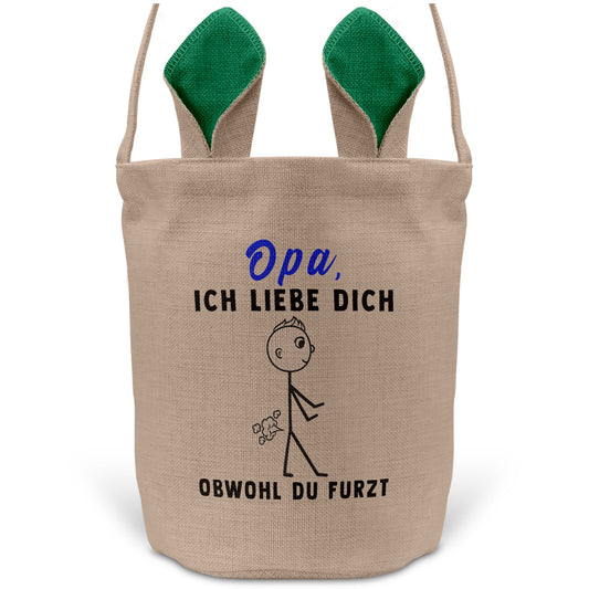22Feels® Opa Grossvater Osterkorb mit Henkel Ostergeschenk Tragetasche Ostern Deko Osternest Körbchen Hasenohren (Beige/Grün)-Ostern Tragetasche-22Feels