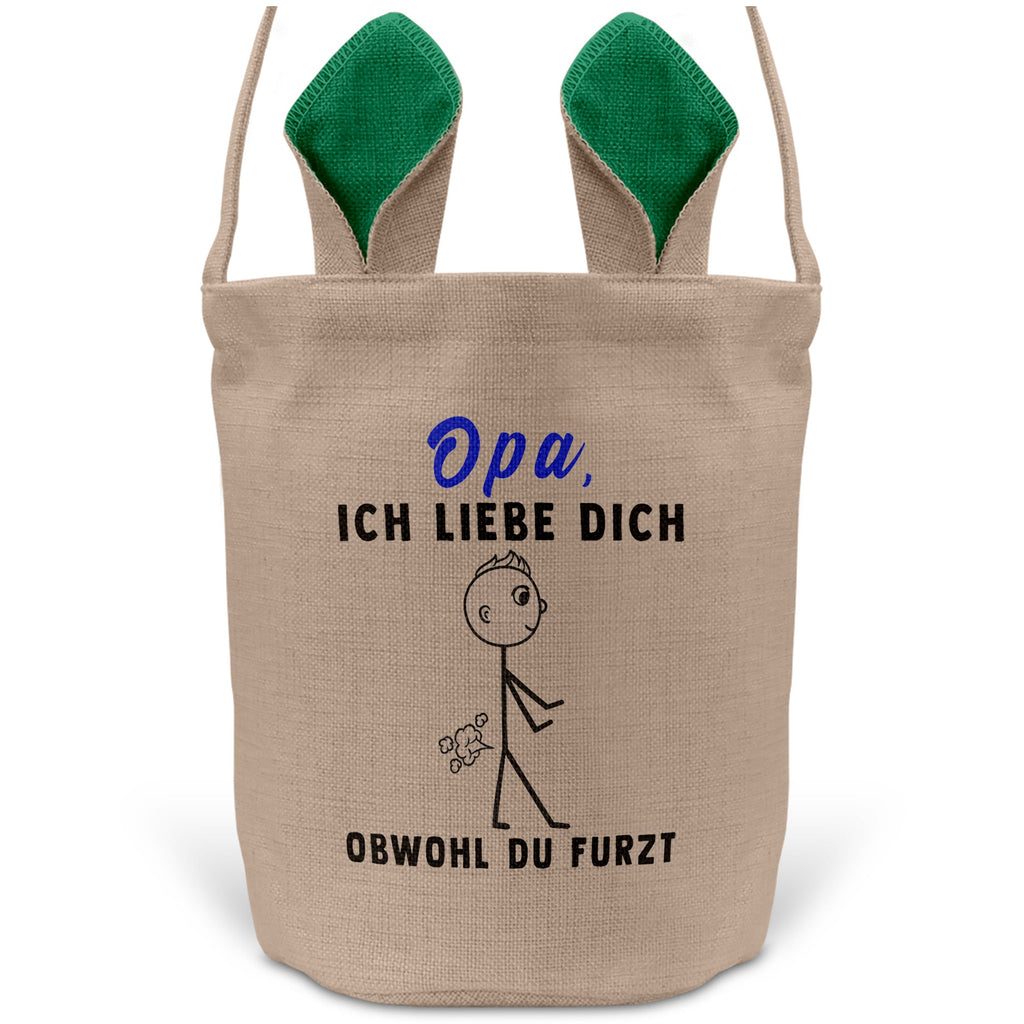 22Feels® Opa Grossvater Osterkorb mit Henkel Ostergeschenk Tragetasche Ostern Deko Osternest Körbchen Hasenohren (Beige/Grün)-Ostern Tragetasche-22Feels