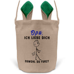 22Feels® Opa Grossvater Osterkorb mit Henkel Ostergeschenk Tragetasche Ostern Deko Osternest Körbchen Hasenohren (Beige/Grün)-Ostern Tragetasche-22Feels