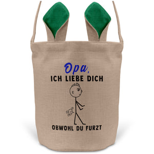22Feels® Opa Grossvater Osterkorb mit Henkel Ostergeschenk Tragetasche Ostern Deko Osternest Körbchen Hasenohren (Beige/Grün)-Ostern Tragetasche-22Feels