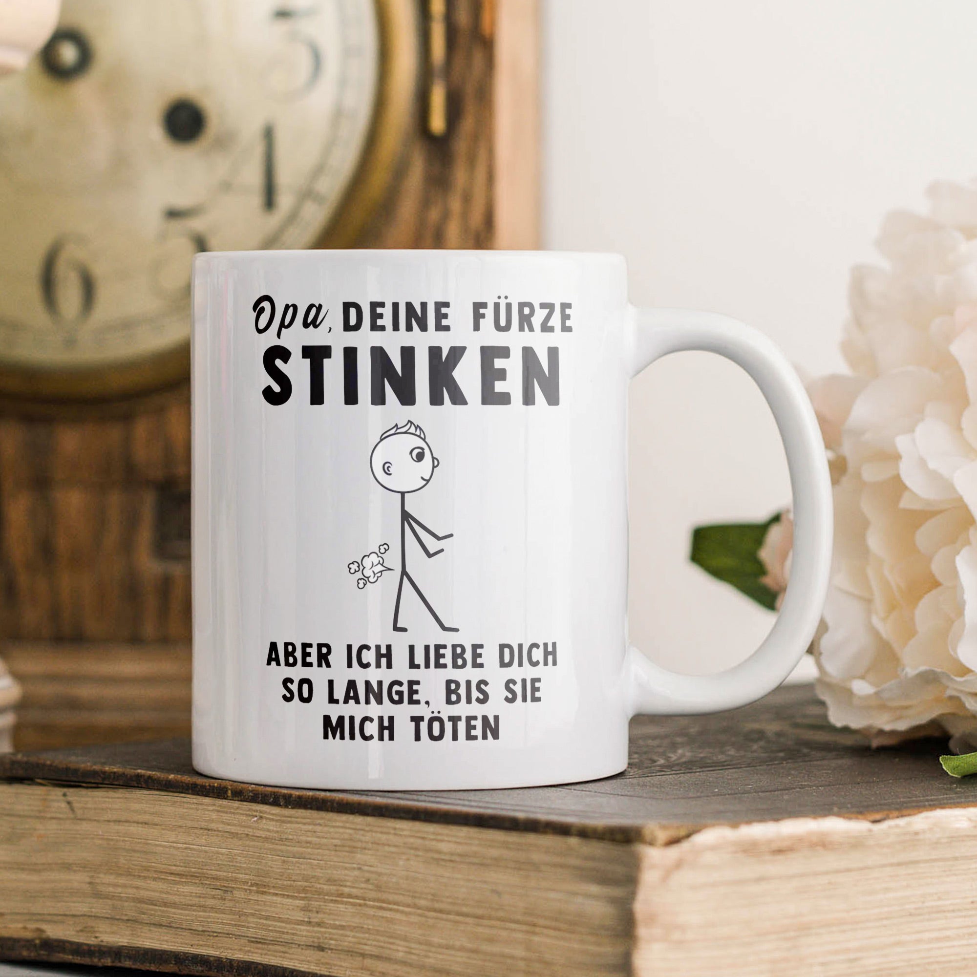22Feels® ORIGINAL Grossvater Geschenk-Tasse mit Spruch - Opa, Deine Fürze Stinken (Weiss, 320ml)-Weisse Tasse 320ml-22Feels