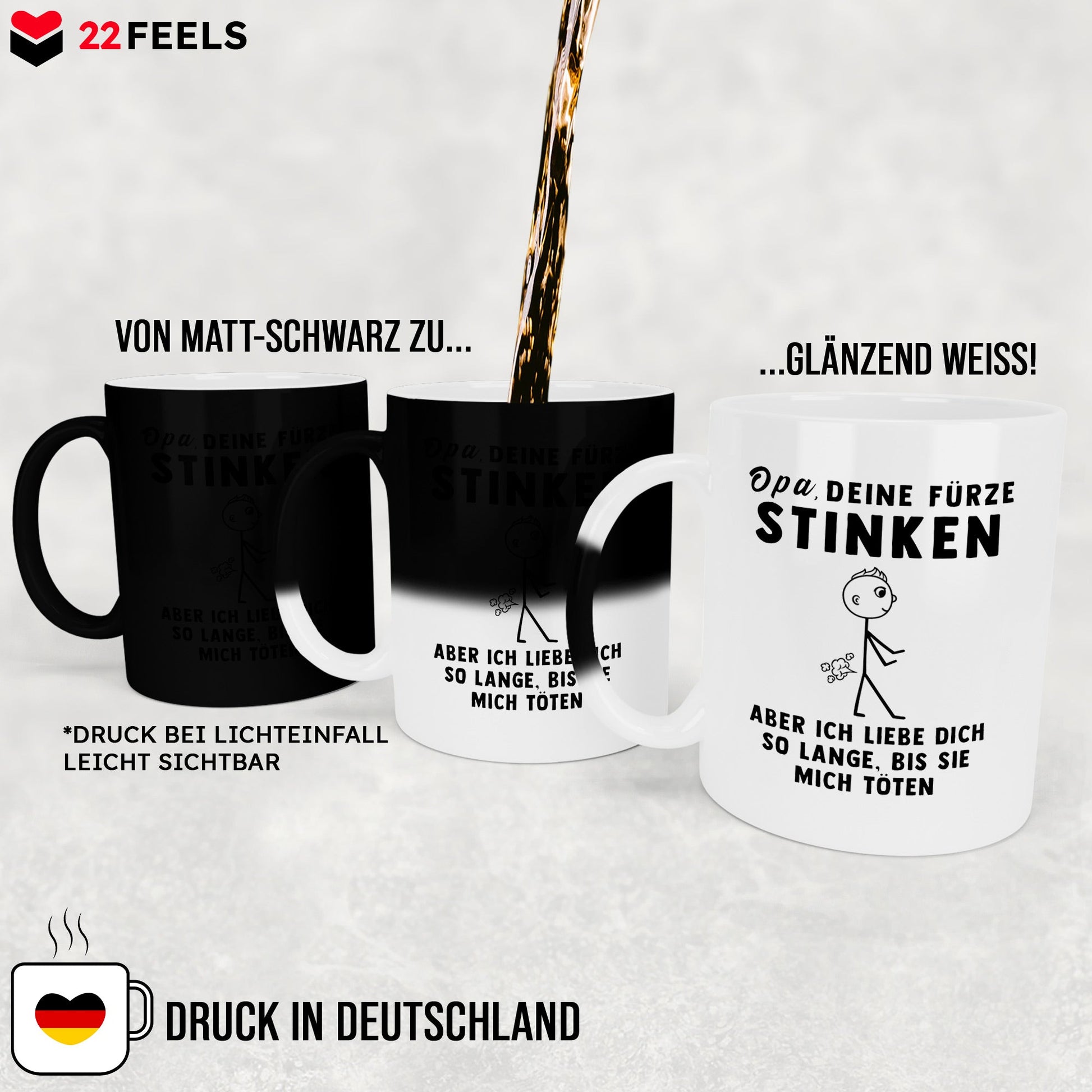 22Feels® Opa Geschenk - Zaubertasse mit Spruch (Matt-Schwarz und Weiss, 320ml)-Farbwechsel Tasse Matt 320ml-22Feels