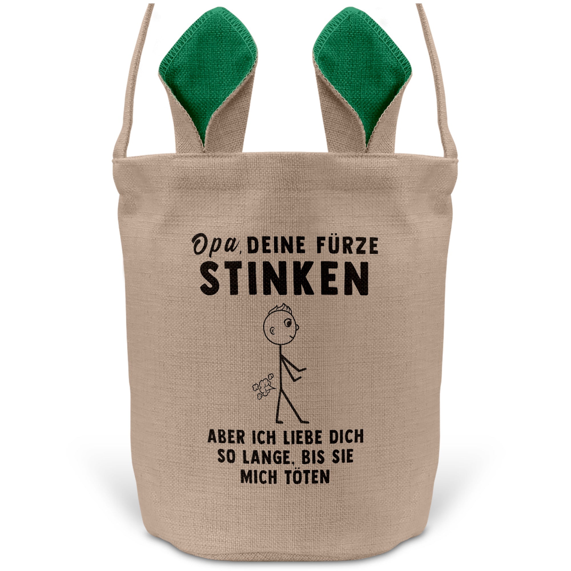 22Feels® Opa Grossvater Osterkorb mit Henkel Ostergeschenk Tragetasche Ostern Deko Osternest Körbchen Hasenohren (Beige/Grün)-Ostern Tragetasche-22Feels
