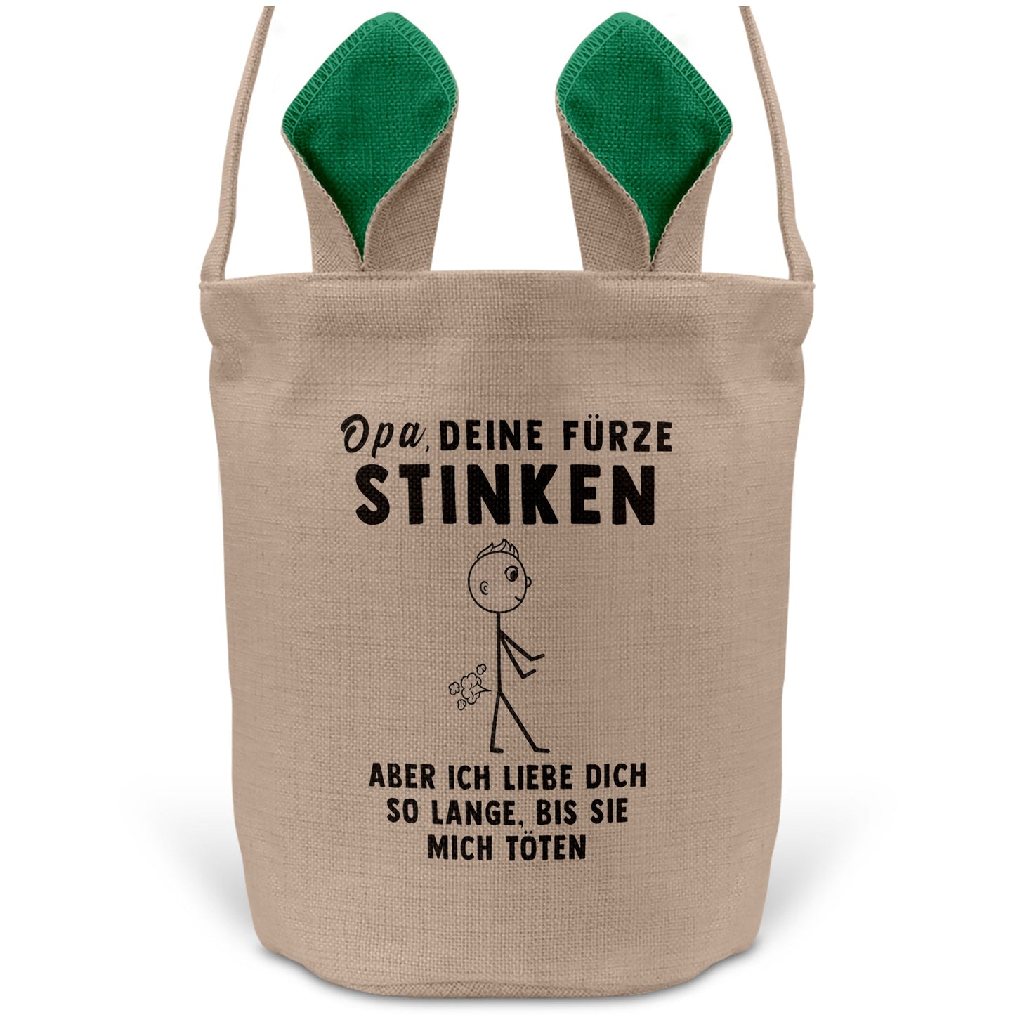 22Feels® Opa Grossvater Osterkorb mit Henkel Ostergeschenk Tragetasche Ostern Deko Osternest Körbchen Hasenohren (Beige/Grün)-Ostern Tragetasche-22Feels