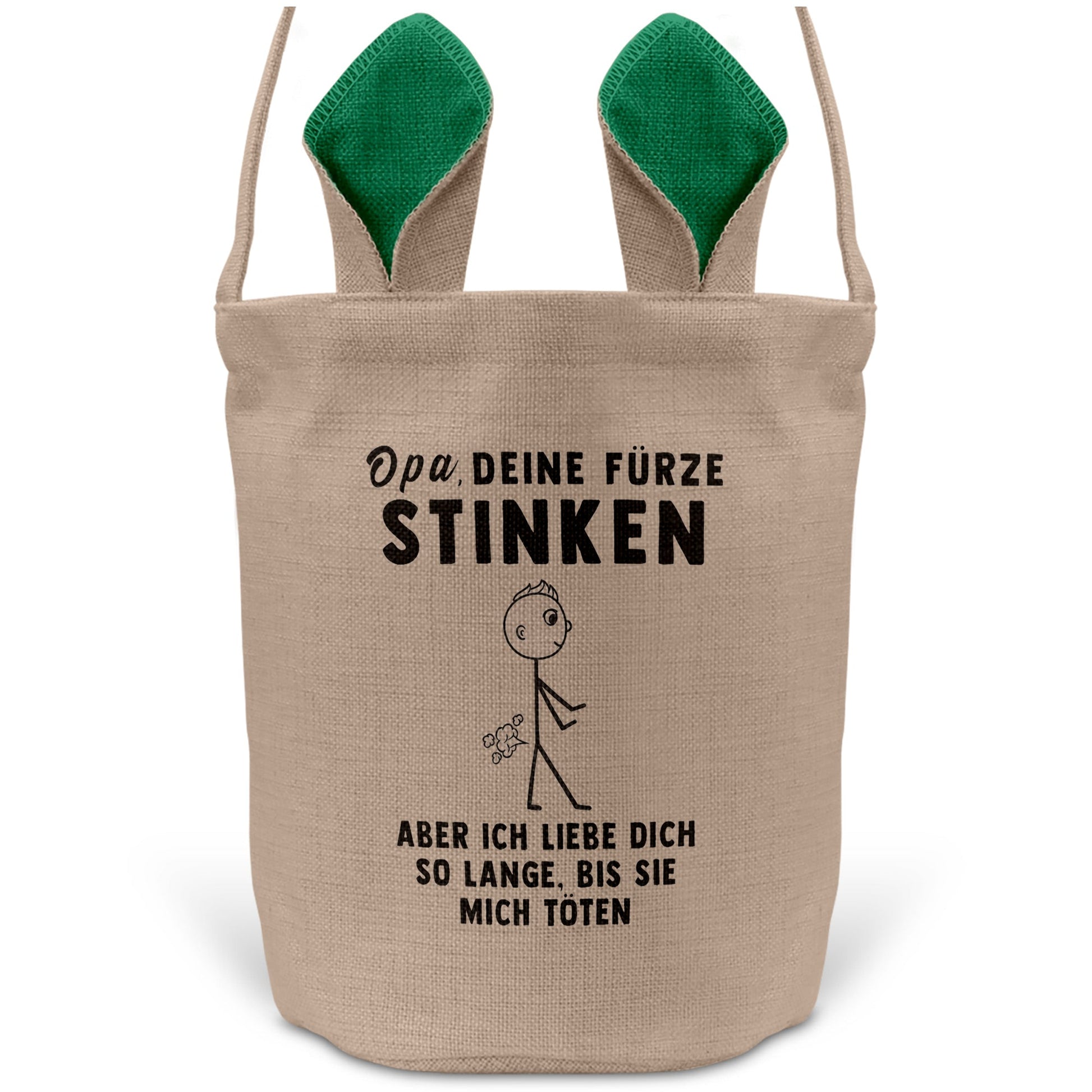 22Feels® Opa Grossvater Osterkorb mit Henkel Ostergeschenk Tragetasche Ostern Deko Osternest Körbchen Hasenohren (Beige/Grün)-Ostern Tragetasche-22Feels