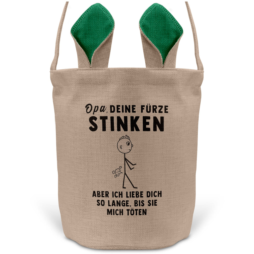 22Feels® Opa Grossvater Osterkorb mit Henkel Ostergeschenk Tragetasche Ostern Deko Osternest Körbchen Hasenohren (Beige/Grün)-Ostern Tragetasche-22Feels