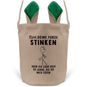 22Feels® Opa Grossvater Osterkorb mit Henkel Ostergeschenk Tragetasche Ostern Deko Osternest Körbchen Hasenohren (Beige/Grün)-Ostern Tragetasche-22Feels