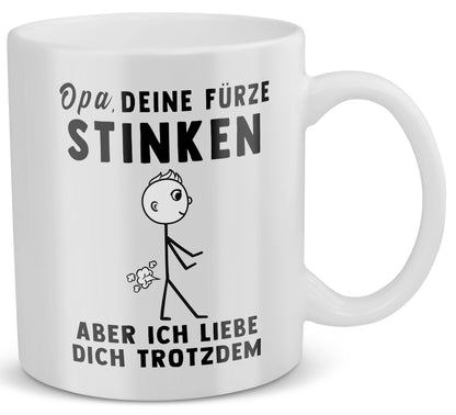 22Feels® Geschenk für Opas - Tasse mit Spruch: Deine Fürze Stinken (Weiss, 320ml)-Weisse Tasse 320ml-22Feels