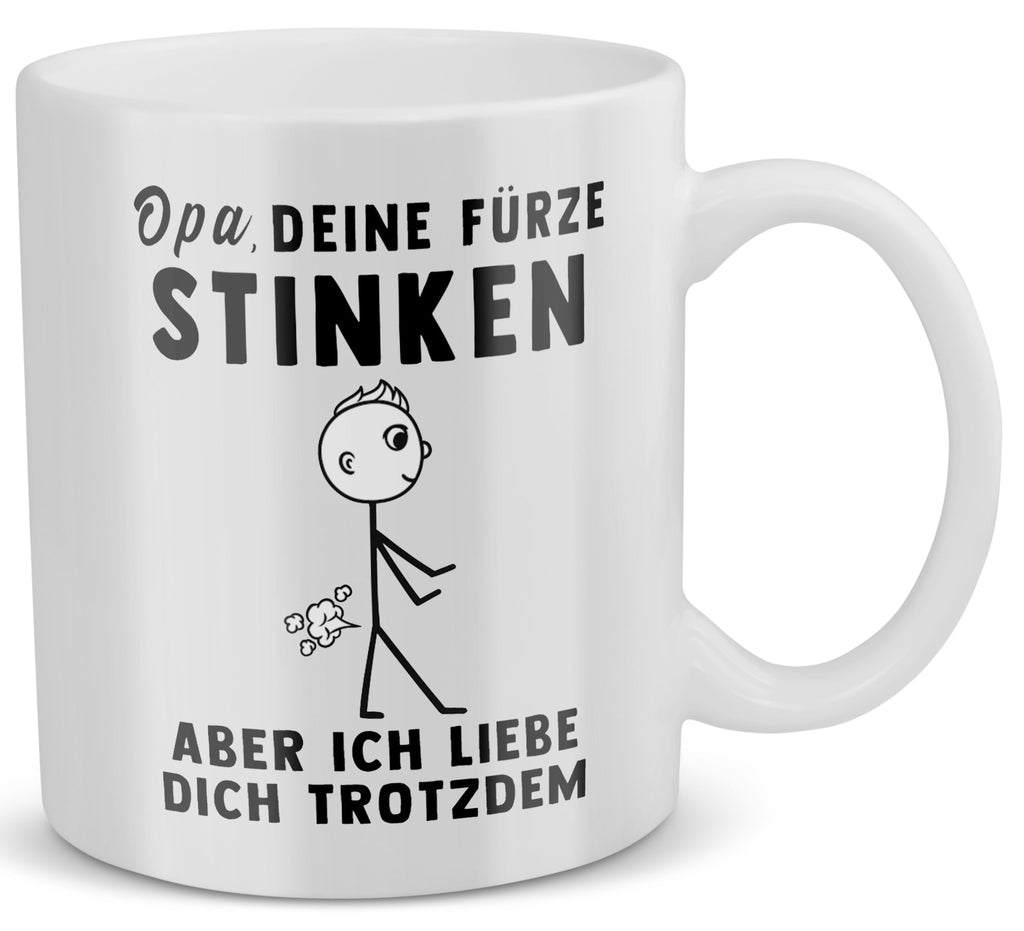 22Feels® Geschenk für Opas - Tasse mit Spruch: Deine Fürze Stinken (Weiss, 320ml)-Weisse Tasse 320ml-22Feels