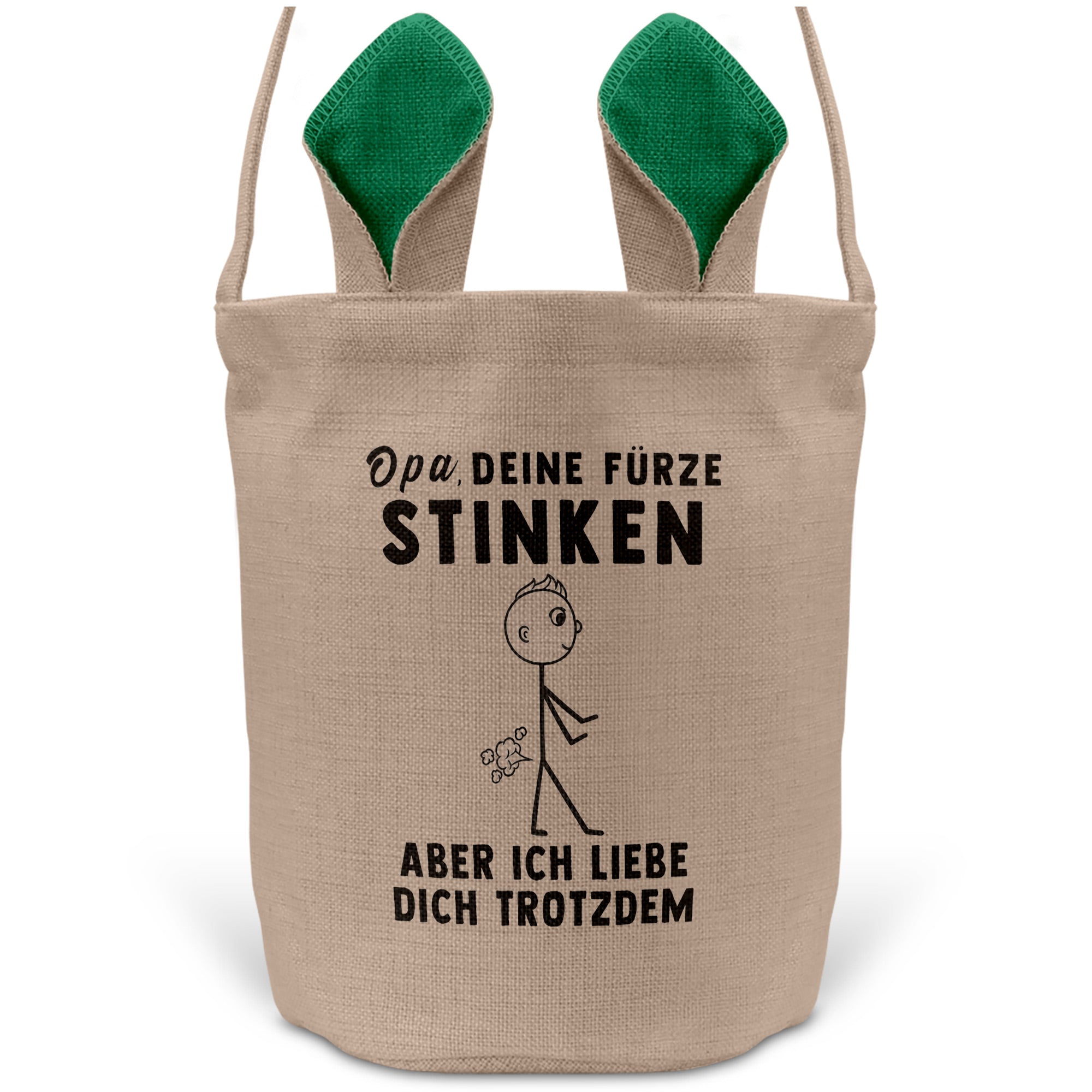 22Feels® Opa Grossvater Osterkorb mit Henkel Ostergeschenk Tragetasche Ostern Deko Osternest Körbchen Hasenohren (Beige/Grün)-Ostern Tragetasche-22Feels