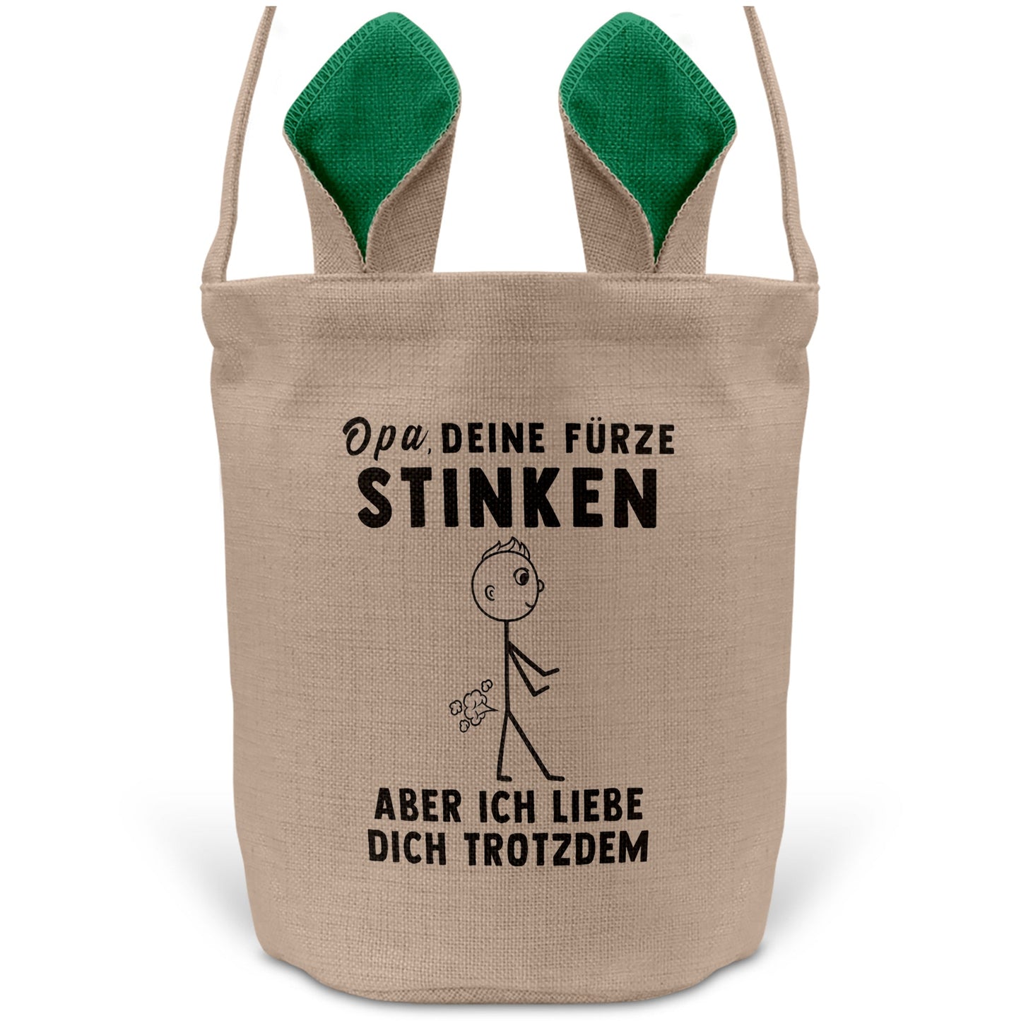 22Feels® Opa Grossvater Osterkorb mit Henkel Ostergeschenk Tragetasche Ostern Deko Osternest Körbchen Hasenohren (Beige/Grün)-Ostern Tragetasche-22Feels