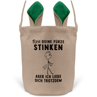 22Feels® Opa Grossvater Osterkorb mit Henkel Ostergeschenk Tragetasche Ostern Deko Osternest Körbchen Hasenohren (Beige/Grün)-Ostern Tragetasche-22Feels