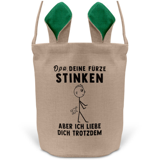 22Feels® Opa Grossvater Osterkorb mit Henkel Ostergeschenk Tragetasche Ostern Deko Osternest Körbchen Hasenohren (Beige/Grün)-Ostern Tragetasche-22Feels