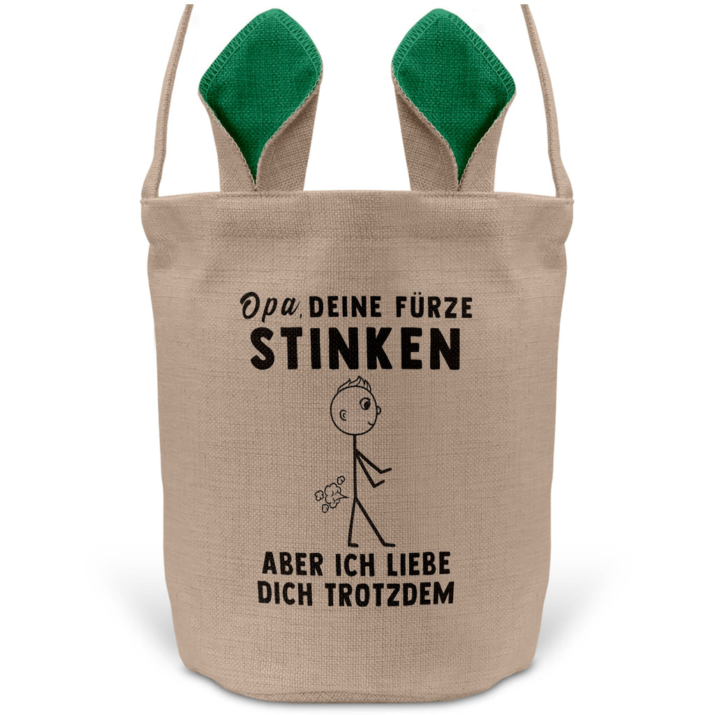 22Feels® Opa Grossvater Osterkorb mit Henkel Ostergeschenk Tragetasche Ostern Deko Osternest Körbchen Hasenohren (Beige/Grün)-Ostern Tragetasche-22Feels
