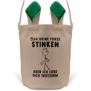 22Feels® Opa Grossvater Osterkorb mit Henkel Ostergeschenk Tragetasche Ostern Deko Osternest Körbchen Hasenohren (Beige/Grün)-Ostern Tragetasche-22Feels